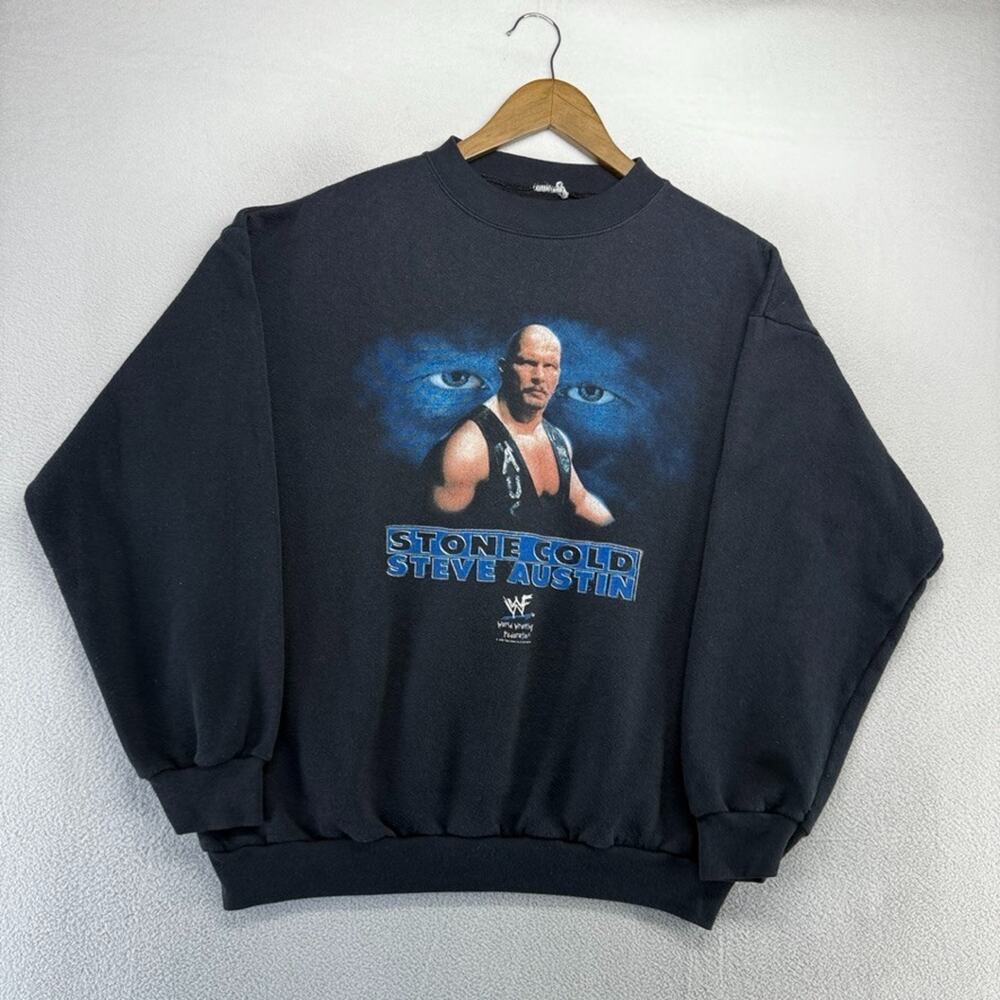 Vintage Stone Cold Sweatshirt Men's Large Black Faded WWF Crewneck Steve Austin